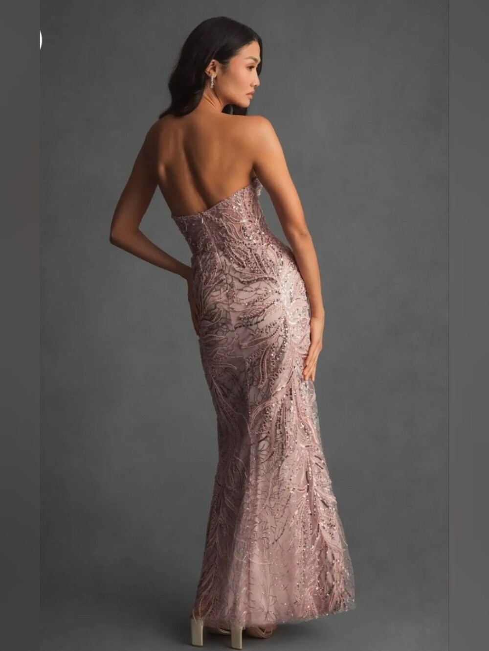 MAC DUGGAL, Pink Beaded Sequin Strapless Trumpet Gown, Size 4, MSRP $698 - Picture 2 of 10